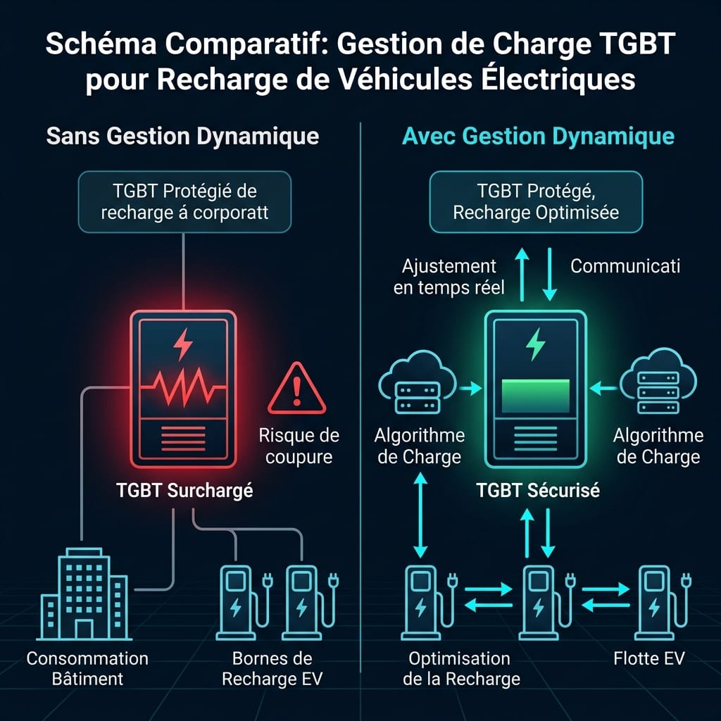 Schéma de gestion de charge dynamique TGBT pour parking