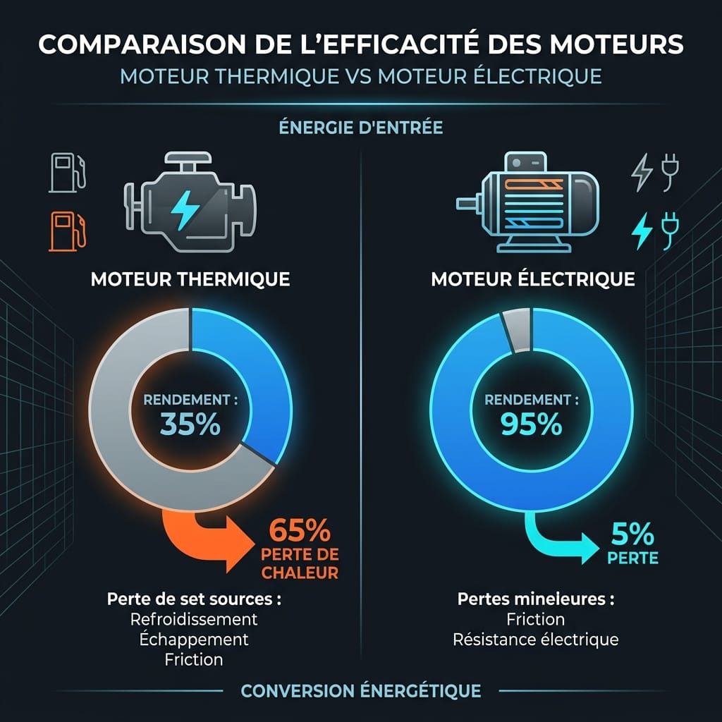 Comparaison du rendement entre moteur thermique et moteur électrique