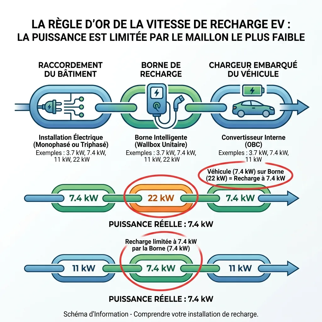 Schéma explicatif du maillon le plus faible pour la vitesse de recharge électrique